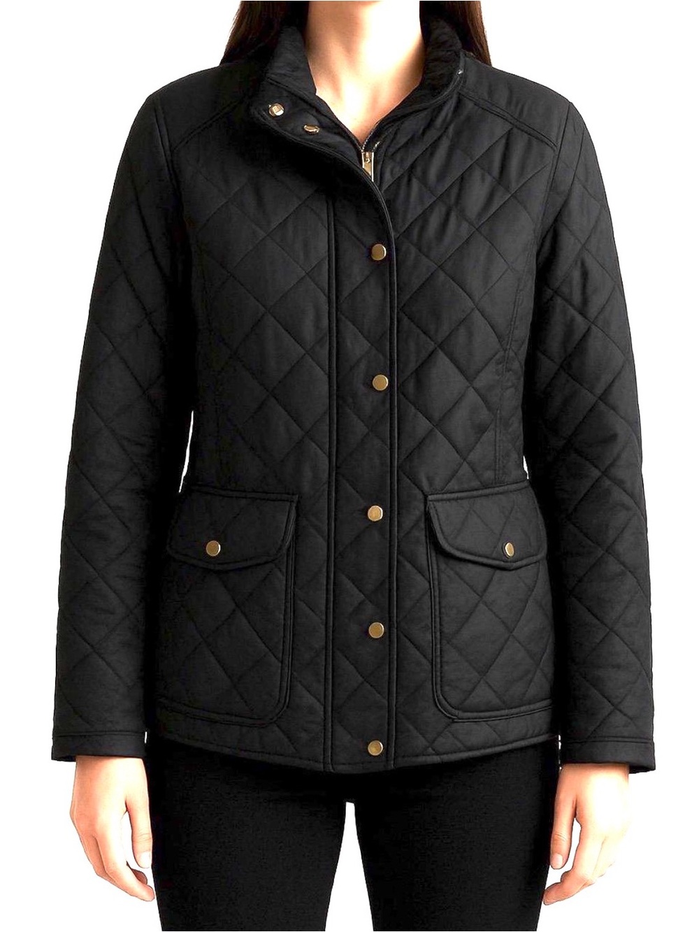 Charter Club Black Quilted Utility Jacket with Gold Buttons